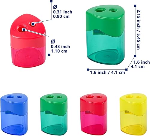 Miniatura 2 de AUSTARK Sacapuntas manual de 24 piezas, varios colores, pequeños sacapuntas de doble agujero a granel con tapa para escuela, oficina, hogar