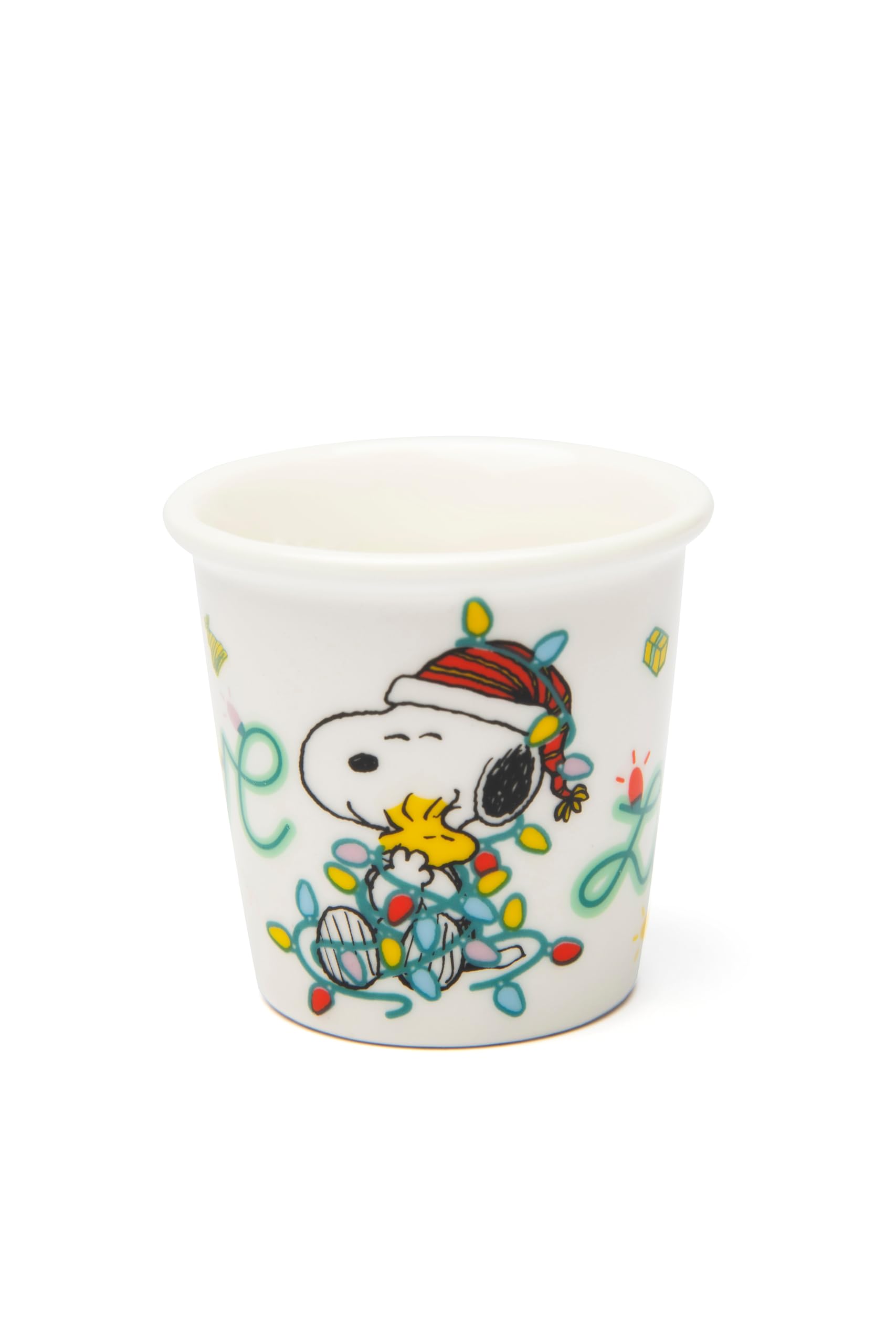Excelsa Peanuts Shiny & Bright Set mit 6 Espresso-Bechern, Porzellan, Grün und Weiß, verziert mit Weihnachts-Snoopy, 6 x 6 x 6 cm, 90 ml