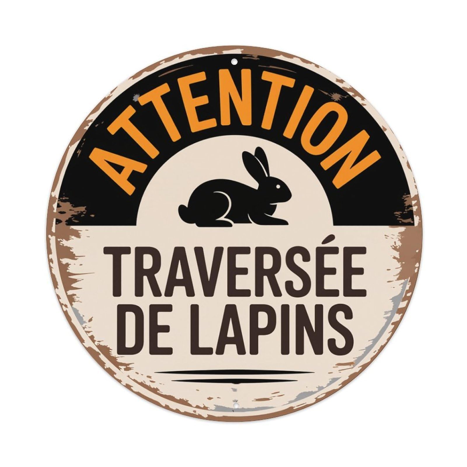 Attention Rabbit Crossing Sign Round Tin Sign Vintage Metal Poster Retro Bar, Home, Man Cave, Kitchen, Laundry Room Wall Art Decor Gift 8x8Inch