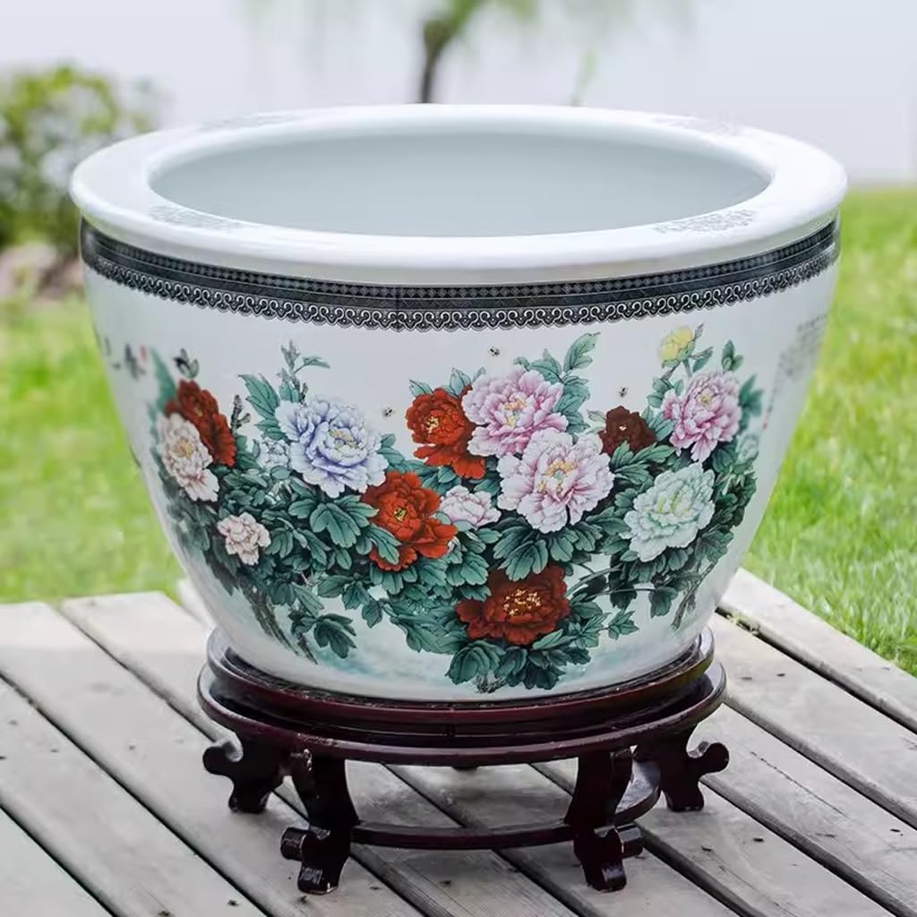 NEBE Aquarium Céramique Lotus nénuphar réservoir de Poisson Rouge Grand Bassin d'eau spécial Salon Balcon Jardin décoration Cylindre Aquarium Simple Et LéGer De Luxe(42cm)