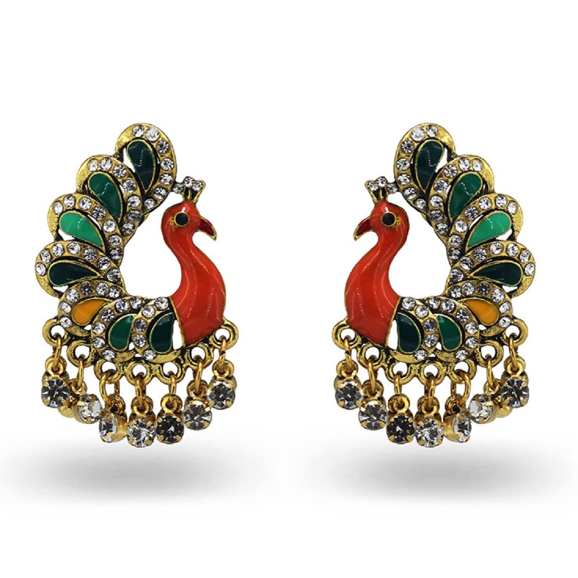 Boucles d'oreilles paon rétro aux finitions vintage ciselées