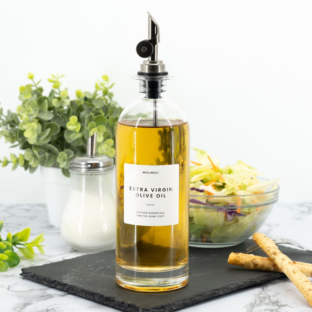Molimoli Bouteille Distributrice d'Huile d'Olive pour Cuisine, Verseur Automatique, Bouteille en Verre pour Cuisine, Cruche à Huile d'Olive, | Ensemble de 2