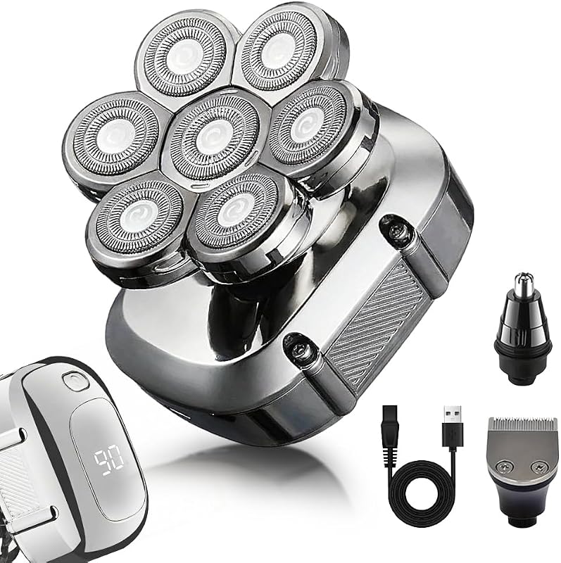Barbeador elétrico rotativo GERTZY 7D 3 em 1, uso seco e molhado, recarregável via USB, modelo 2007