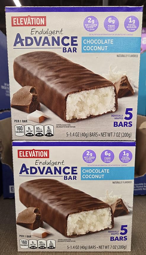 Elevation Endulgent Advance Bar Chocolate Coconut 7oz 200g (Two Boxes)