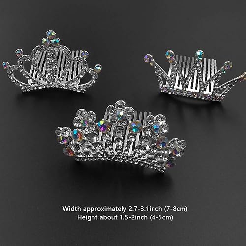 Miniatura 2 de NODG 3 piezas de corona de tiaras plateadas con peine para el cabello, corona de tiaras para mujer, diadema de princesa brillante de cristal para