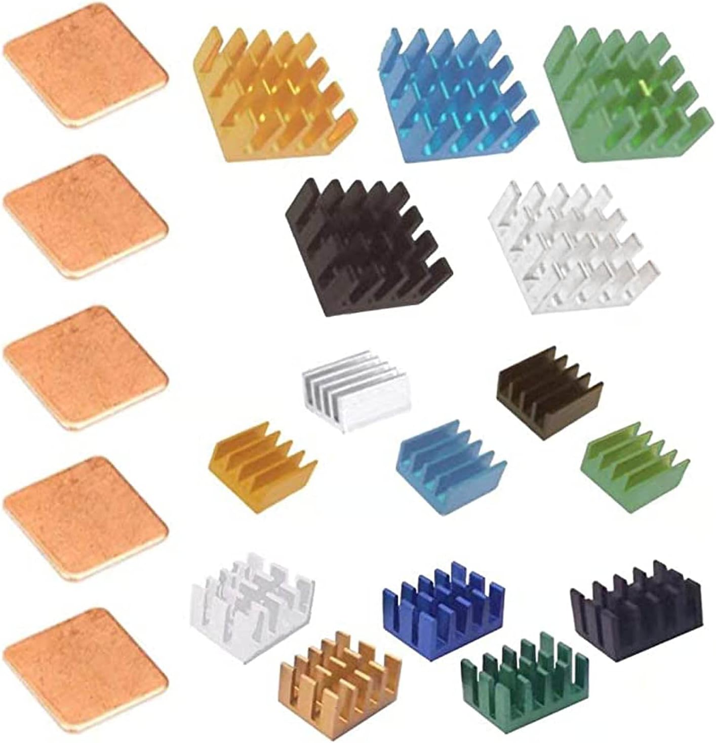Easycargo 20pcs Raspberry Pi Heatsink Kit Aluminum + Copper + Thermal Conductive Adhesive Tape for Cooling Cooler Raspberry Pi 5 4 3B+ 3 (Multicolored 20pcs)