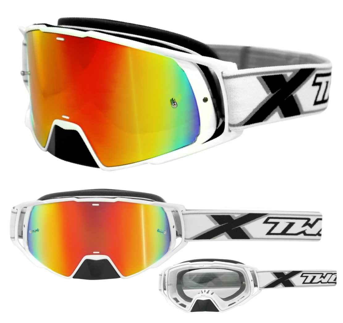 TWO X, occhiali da cross con lenti a specchio iridium, con protezione per il naso, antigraffio, per motocross ed enduro