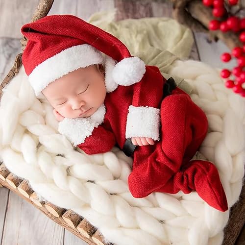 Miniatura 3 de Disfraz de Navidad para recién nacido, traje rojo con sombreros de Santa para bebés, niños y niñas, sesión de fotos