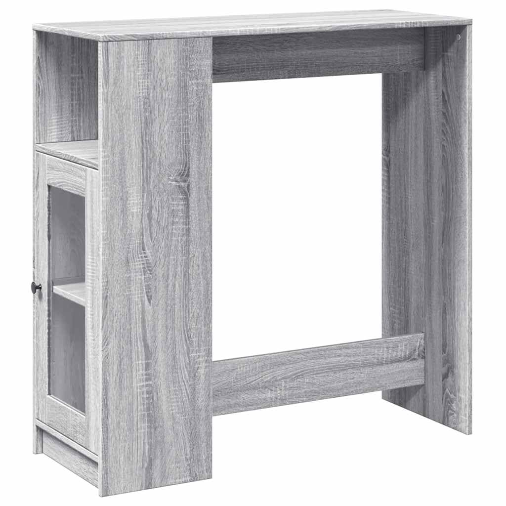 Moderna mesa alta de madera con estantes integrados gris Sonoma