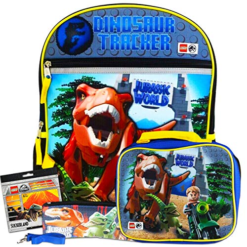 Lego Jurassic World Backpack and Lunch Box Bundle ~ Deluxe 16" Dinosaur Backpack