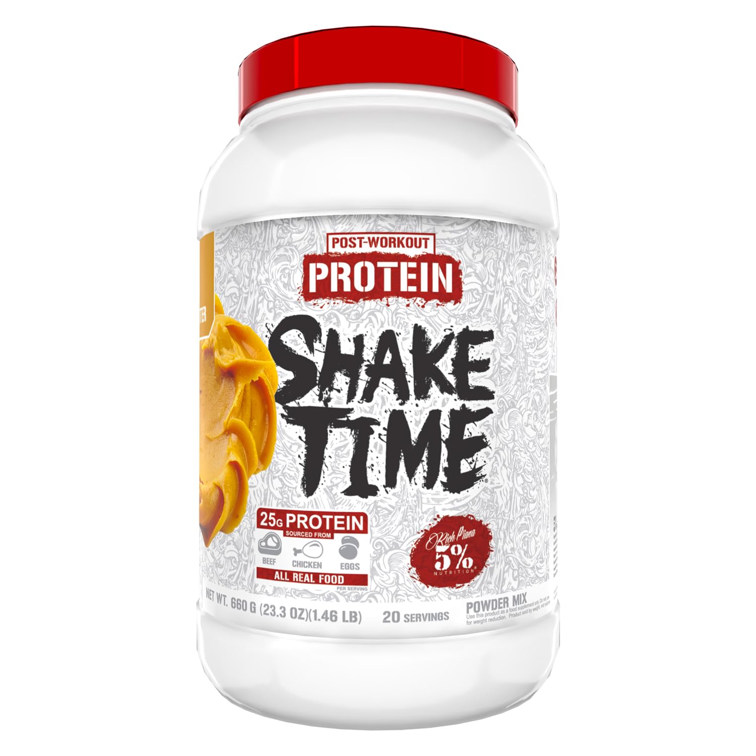 Rich Piana Shake Time | 24g Animal Based Protein Drink | Grass-Fed Beef Isolate, Chicken, Egg | No Sugar or Soy (Peanut Butter)