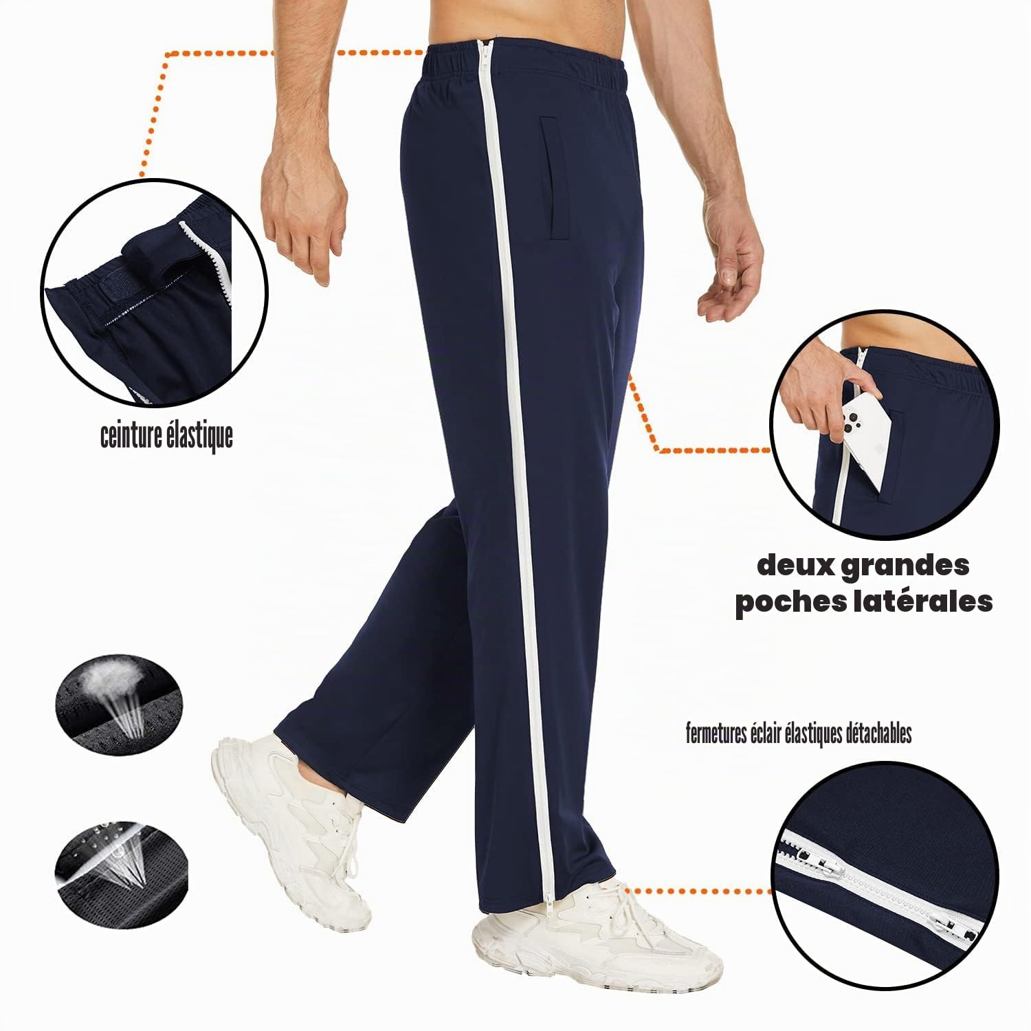 Deyeek Pantalon d'entraînement pour Homme avec Fermeture éclair sur Toute la Longueur, Pantalon de Jogging, Pantalon déchiré, Pantalon de Loisirs, vêtement de Sport Ample et décontracté avec Poche.
