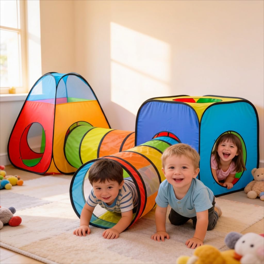 4 in 1 : Spielzelt Kinderzelt : Babyzelt mit krabbeltunnel : Teiliges Bällebad : Spielzelt Babyzelt : Spielhaus mit Zelt Tasche und Tunnel : Mehrfarbig B