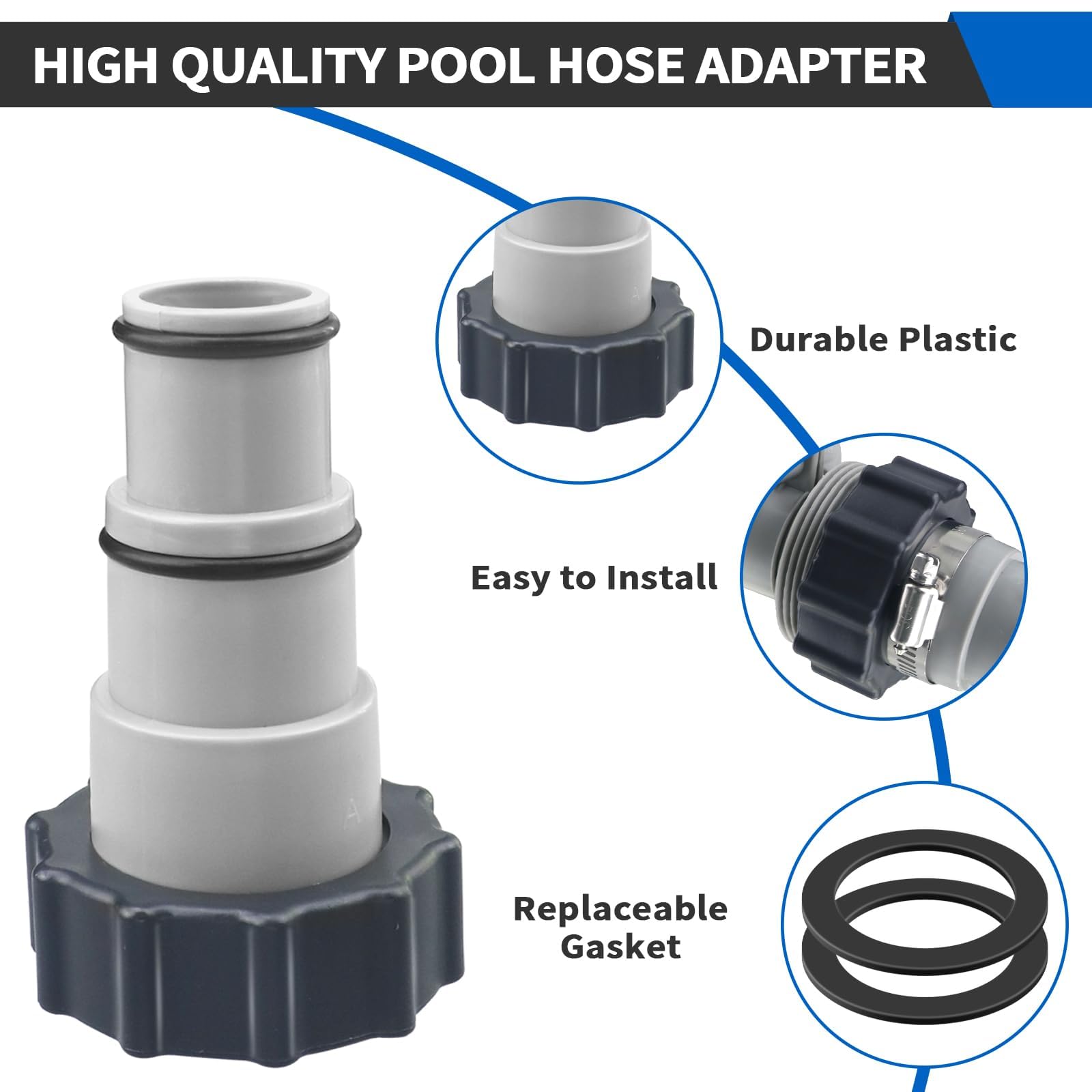 Adattatore per Tubo da Piscina, 6 Pezzi Adattatore Piscina, Adattatore Tubo Piscinai, Adattatore per Piscinas A, Adattatore per Pompa Piscinas, per Raccordo Piscinai da 32 e 38 mm