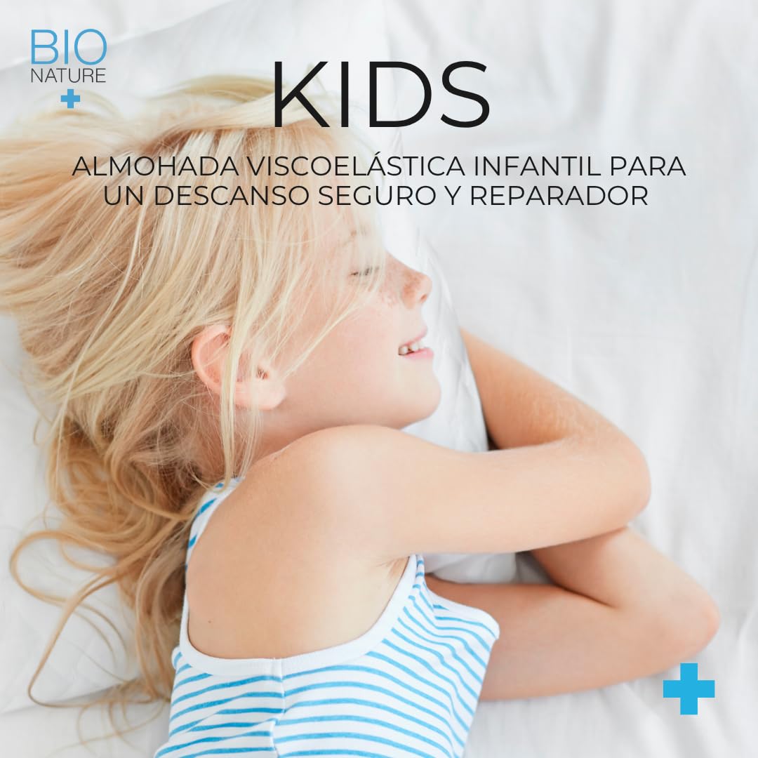 Almohada Infantil de 90 cm, Viscoelástica, Ergonómica, Hipoalergénica y Transpirable. Almohada Segura para Niños con Tejido Adaptado a su Edad. Sin Cremallera