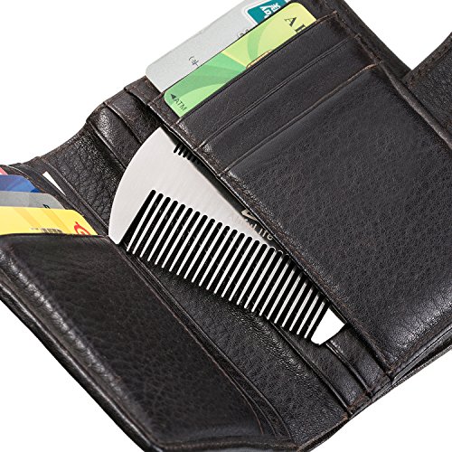Foto von Metallkamm und Bartkamm EDC-Kamm im Kreditkartenformat Perfekt für Brieftasche und Tasche - Antistatischer Bartkamm mit Doppelseitiger Kamm (Edelstahlkamm,silbrig)