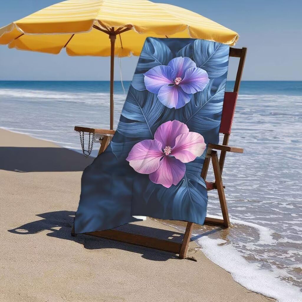 Strandtuch XXL 90x200cm/35x70cm 2er Set Mikrofaser Strandtuch, Schnelltrocknend Strandliege Kompakt Sandfrei Saunahandtuch mit Tasche, Mikrofaser Handtuch für Strand Reise Urlaub Camping (Blume) H-15