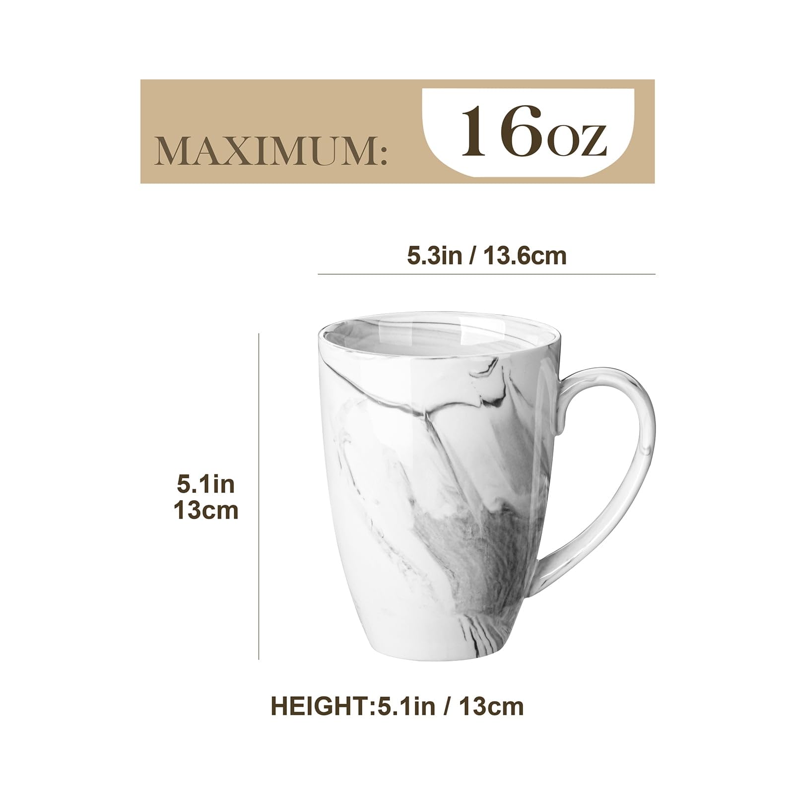 Zestaw 6 kubków do kawy, 473 ml, duży porcelanowy kubek, ceramiczne filiżanki do herbaty z uchwytem, nadają się do mycia w zmywarce i kuchenki mikrofalowej, szare