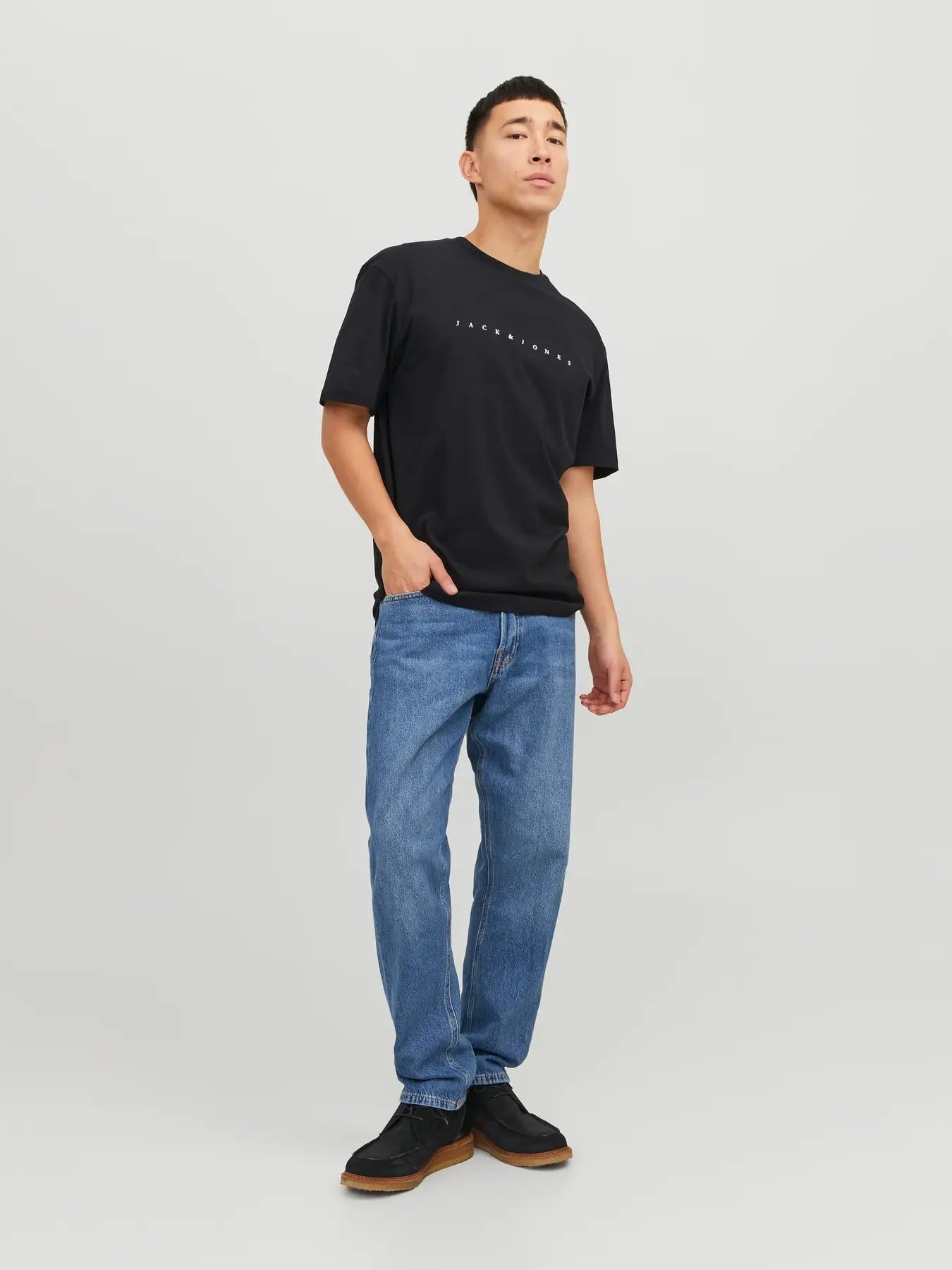 JACK & JONES Camiseta para Hombre con Logo, Negro (A/2 X Black/White), L