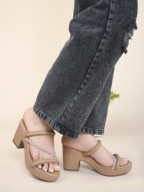 Image of XE Looks Fashion Sandals | Faux Leather Stylish and Comfortable Block Heel With Ankle Straps | For Wedding Occasion| For Women & Girls
