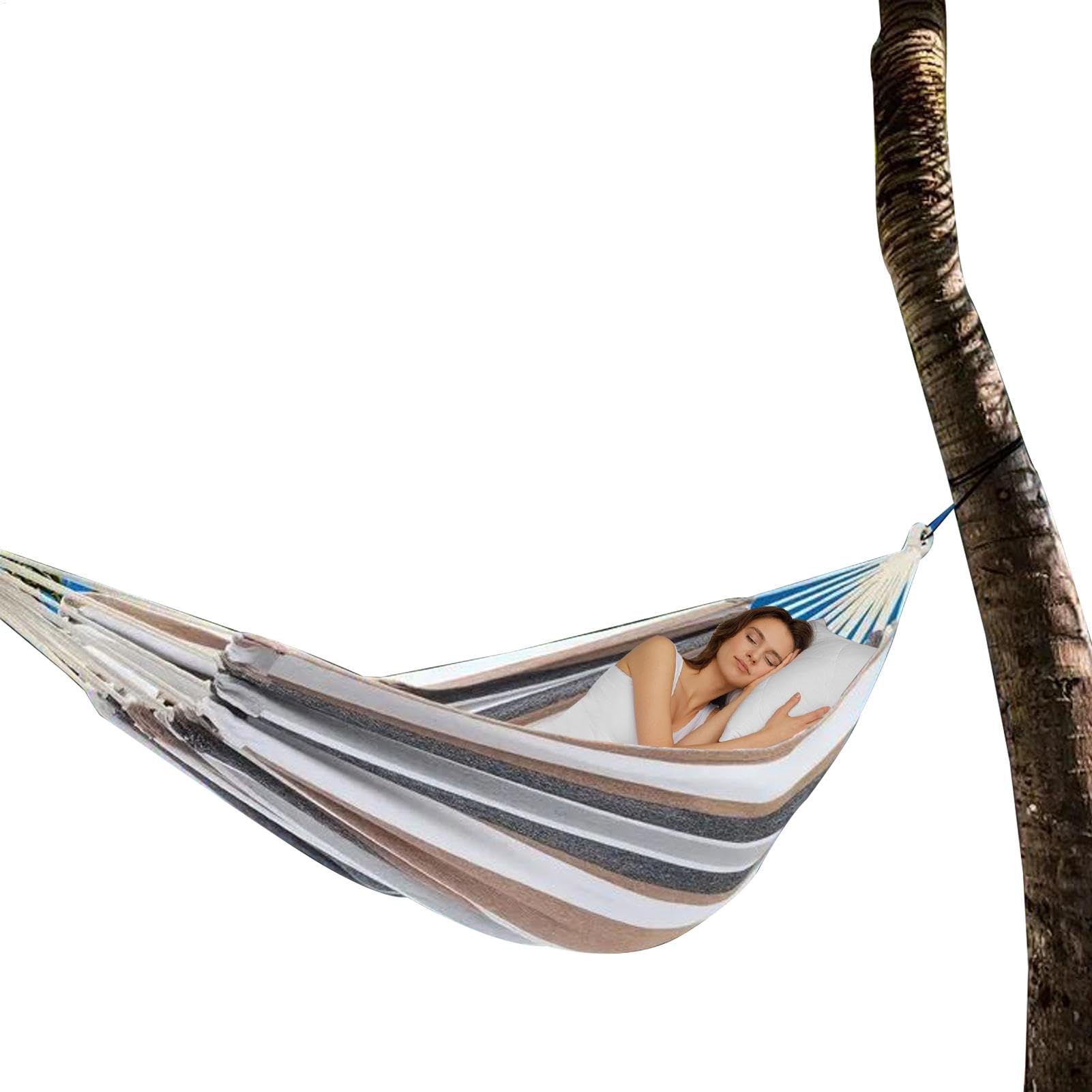 Hamac De Camping À Tissu Épaissi Robuste À Rayures, Facile À Transporter | Hamac de Plage Sac Organisateur Résistant Inclus pour Intérieur Extérieur Jardin Patio Plage Camping et Randonnée