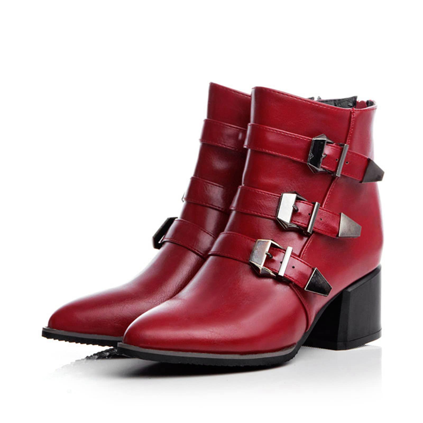 Bottines À Talons Épais Et À Glissière pour Femmes, Bottines À Bout Pointu Et À Talons Hauts