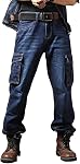 Idopy Vêtements de travail de moto occasionnels Multi Poches Denim Biker Cargo Jeans Pantalons