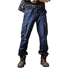 Casual Motorcycle Workwear Multi Pockets Denim Biker Cargo Jeans Pants
