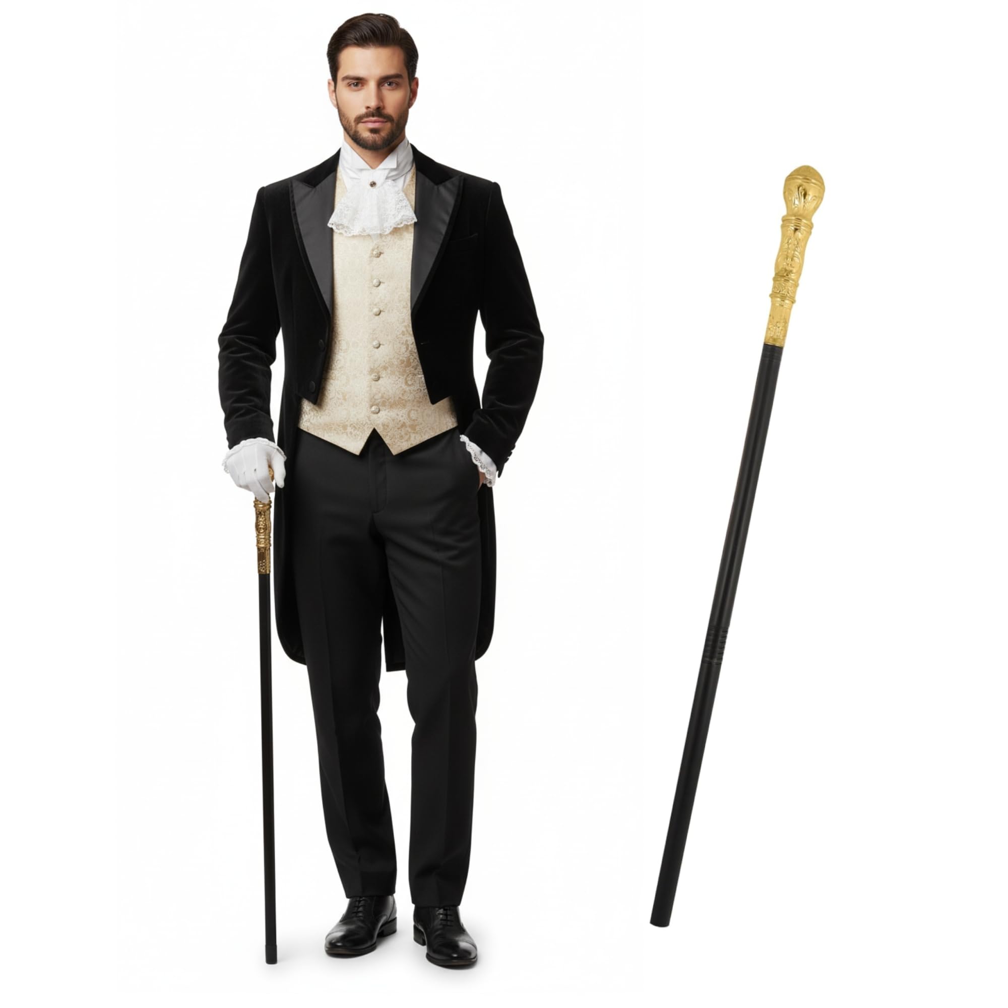 Pimp Cane Walking Stick Prop Fancy Dress - 1970's Gangster Costume Accessories Top Staff Cane For Adults & Kids (Gold)