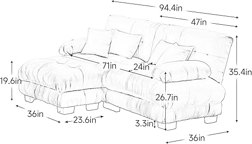 Miniatura 2 de KEIKI Sofá modular de 94 pulgadas con otomana extraíble, 3 asientos en forma de L, cómodo asiento de felpilla profundo para apartamento, sala de