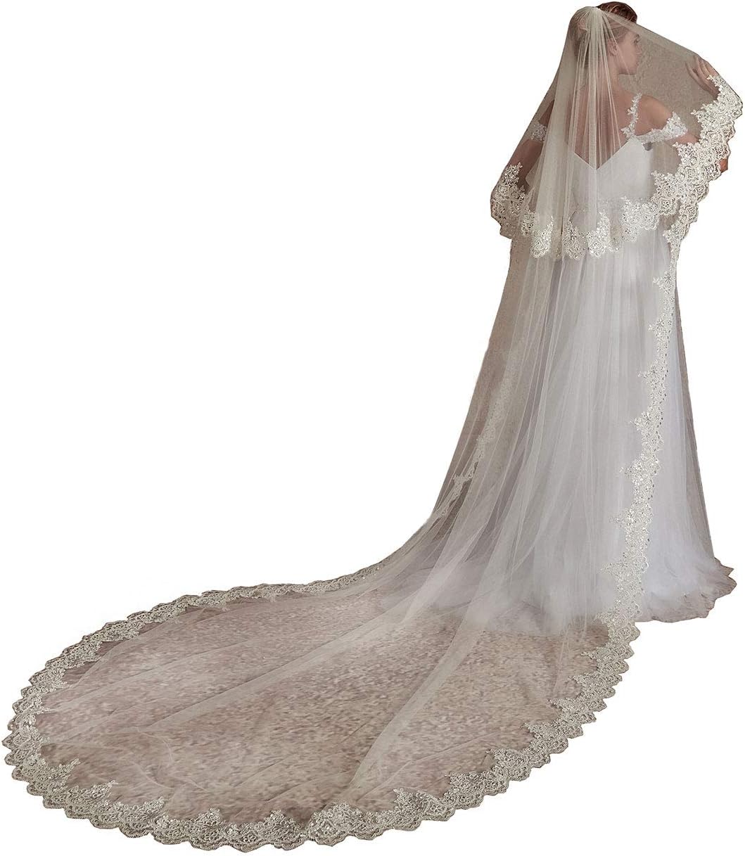 EllieHouse Cathedral Length 2 Tier Sequin Lace Bridal Wedding Veil L70