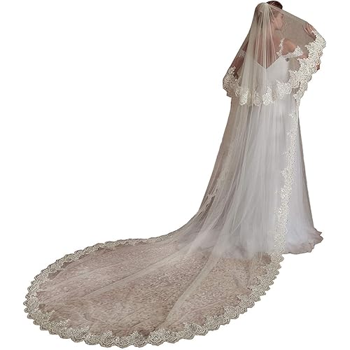 Cathedral Length 2 Tier Sequin Lace Bridal Wedding Veil L70