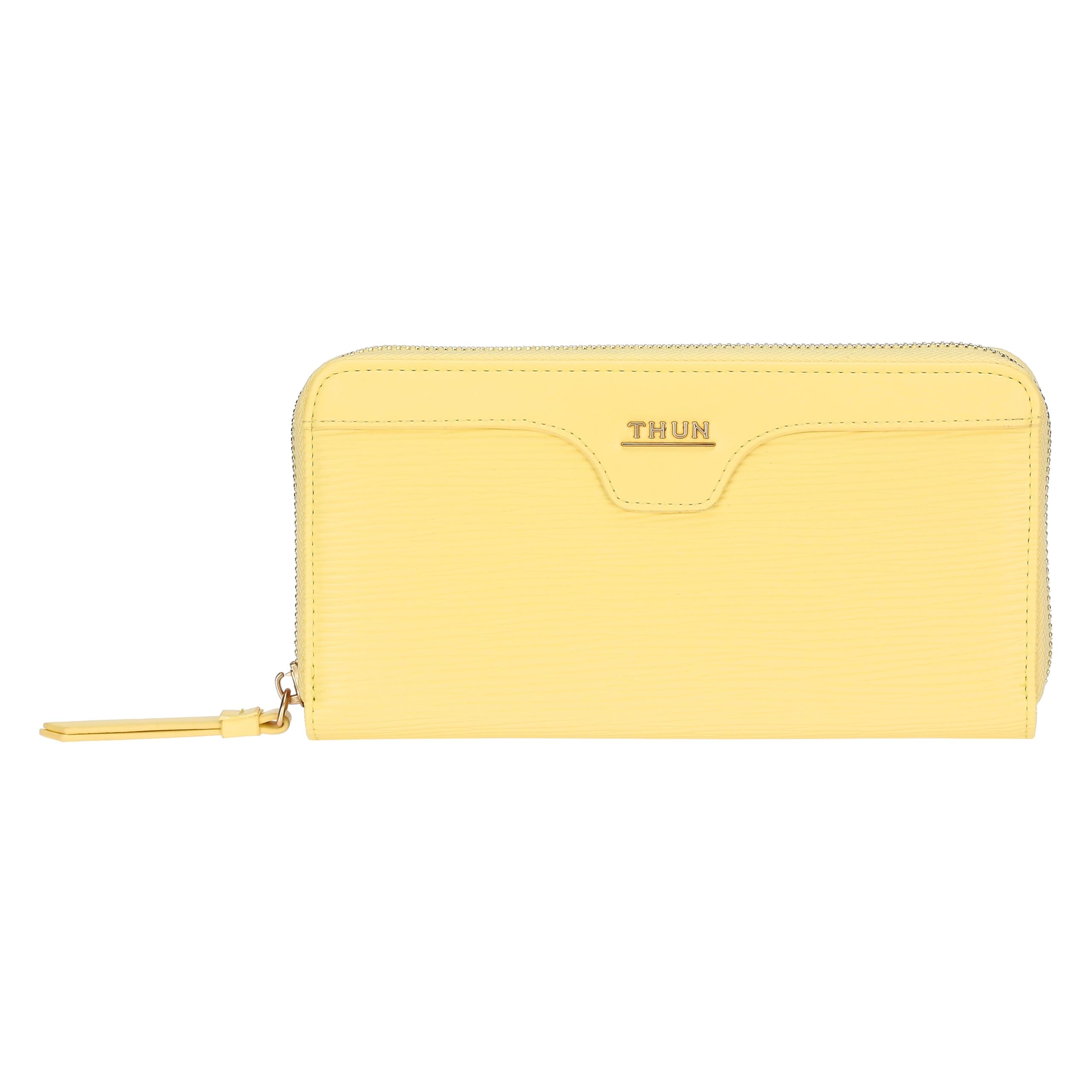 THUN Portafoglio con chiusura zip giallo, ecopelle, Collezione Sempre con Me, 20 x 3 x 10,5 cm