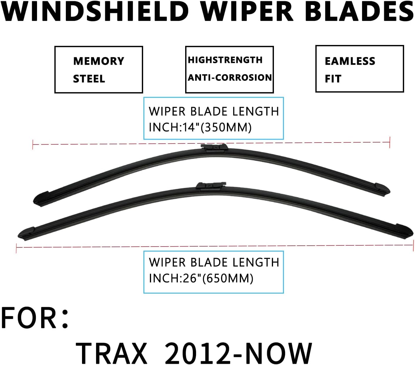 KUNIO Windshield Wipers Replacement Fit for Chevy Trax 2012-2025 Front Wiper Blade Pinch Tab Conventional All-Season Windshield Wiper Blades(Set of 2)