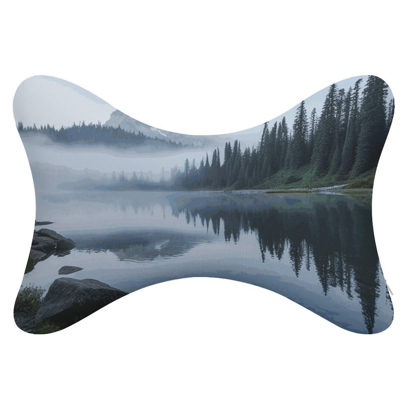JTREHY Foggy Lake by Mount Rainier Dog Bone Shaped Car Neck Pillow, Headrest for Neck, Back, Chiropractor, Adjustable Strap, Sofa and Lounge Chair for