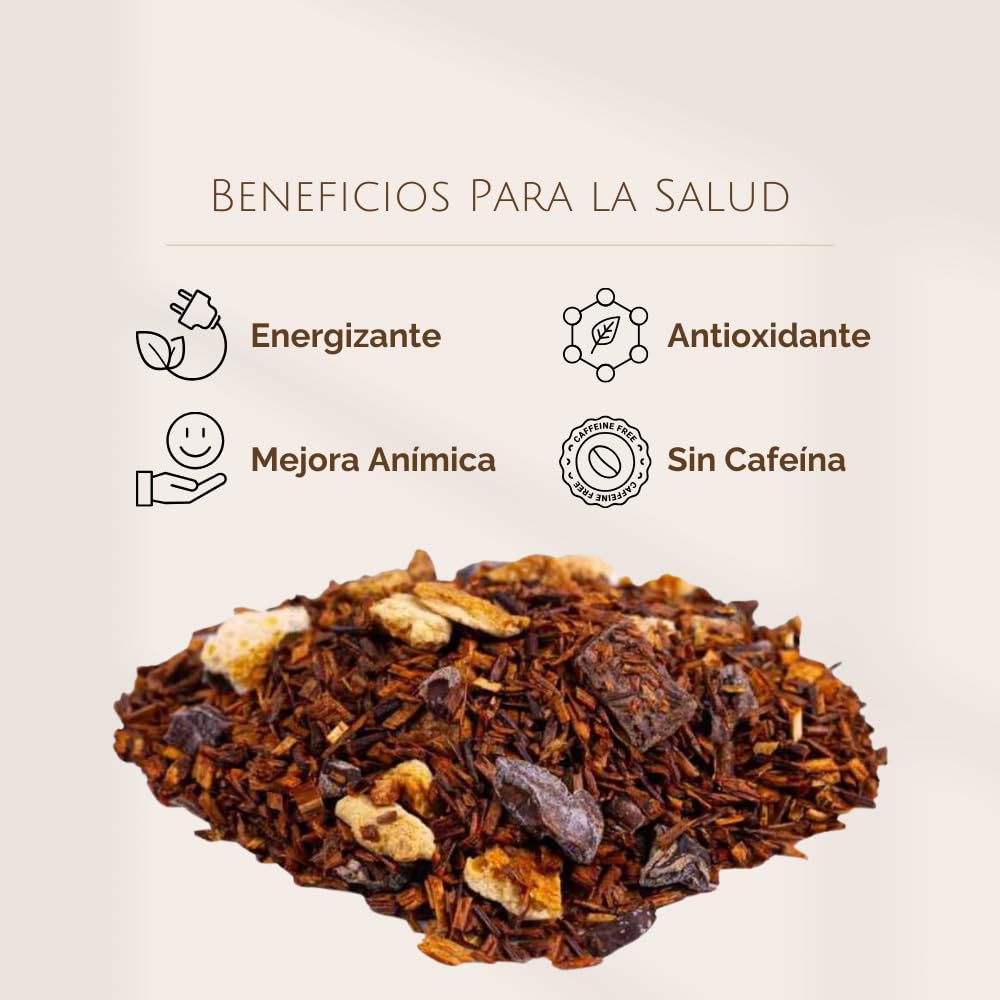 Rooibos Naranja y Chocolate a Granel 100 Gramos - My Tea Moments - Cultivo Sostenible - Ingredientes Naturales: Cacao, Chocolate, Naranja. Antioxidante, Energizante, Mejora anímica.