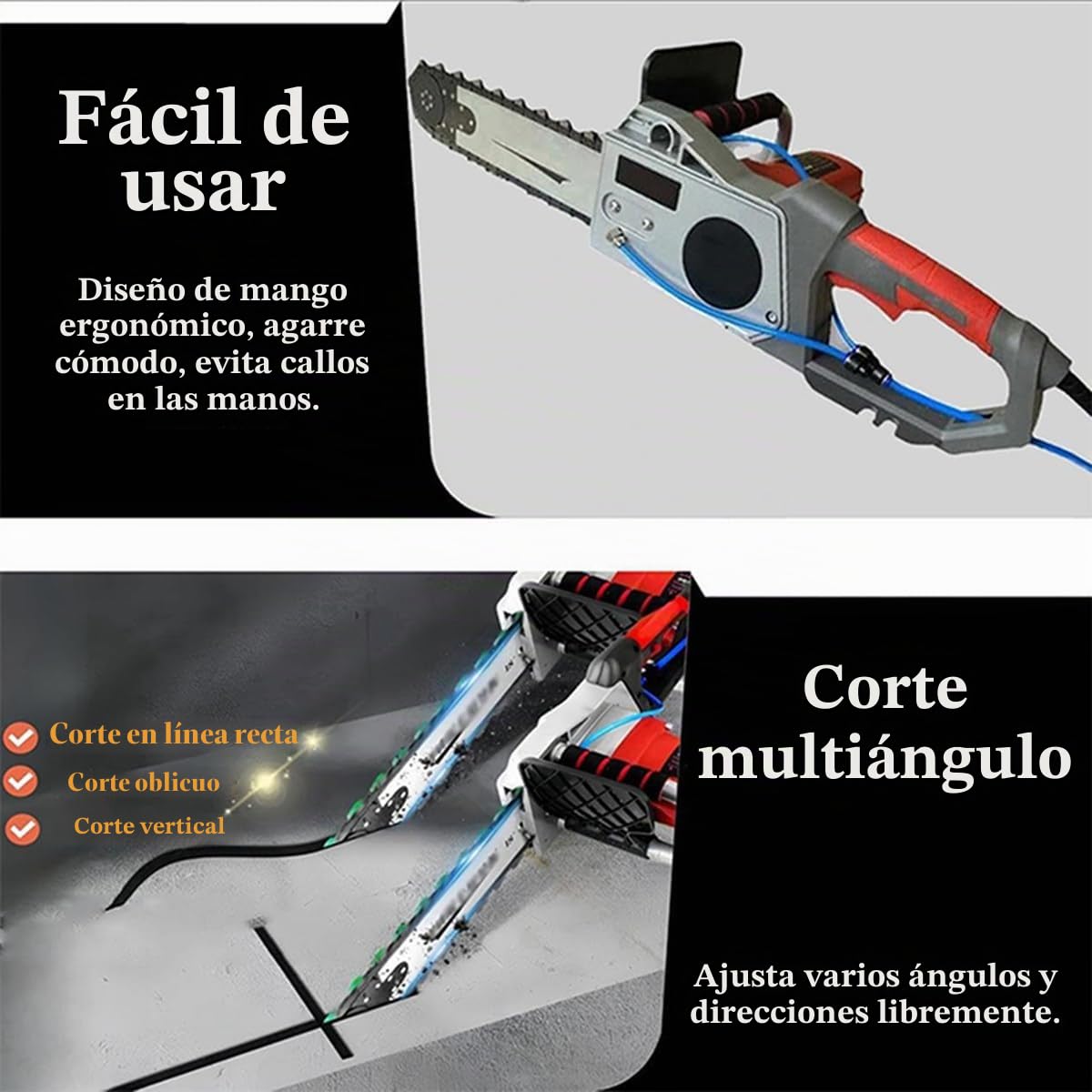 Motosierra eléctrica para muros, con profundidad de corte de 35/48 cm, equipo industrial para cortar hormigón con bomba de agua, 2 cadenas y 2 barras guía para granito, hormigón y piedra,48cm