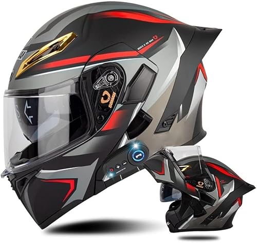 Miniatura 10 de Casco modular de motocicleta con Bluetooth con cola DOT/ECE aprobado cascos delanteros abatibles con doble visera antivaho casco de cara completa,