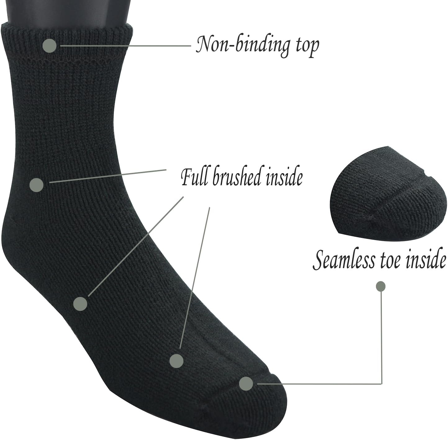 Yomandamor Men's 4 Pairs Thermal Diabetic Socks Wool/Acrylic Cushioned Quarter Warm Socks,10-13 - Image 2