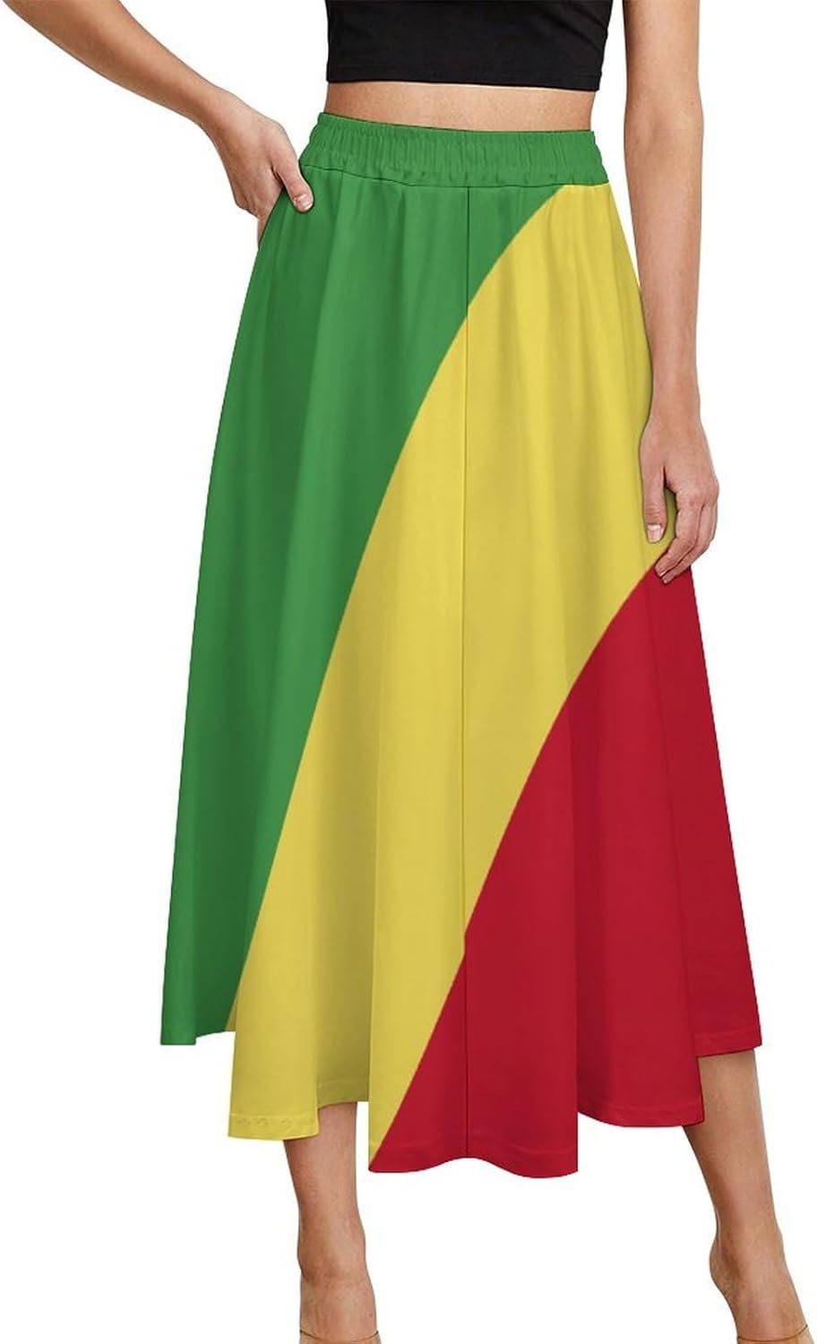 Linkasi Central African Republic Flag Women's High-Half Length Skirt Waisted Pleated A-line Skirts