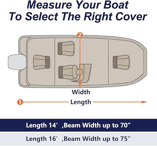 Miniatura 7 de Funda para barco Jon Boat de grado marino 900D, resistente a la decoloración y al desgarro, resistente al agua y protección UV, con correas de