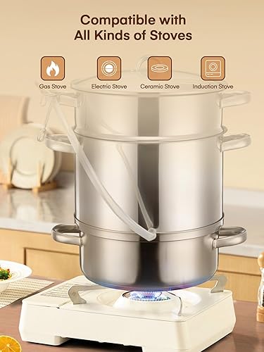 Miniatura 6 de FOHERE Extractor de jugo de vapor de 8.5 cuartos de galón, exprimidor de vapor de acero inoxidable para enlatar frutas y verduras con tapa de