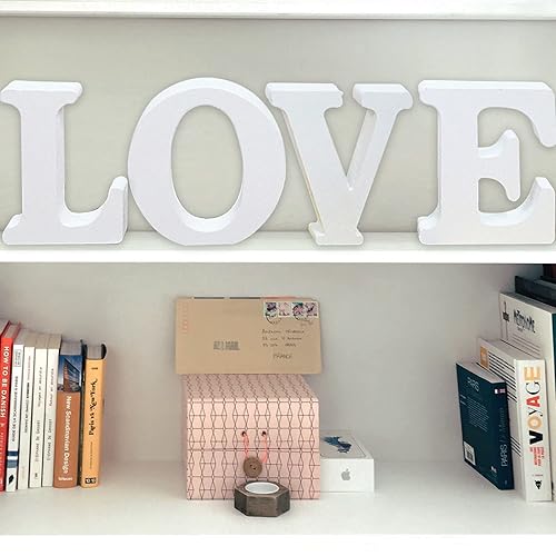 Miniatura 5 de AOCEAN Letras de madera blanca de 8 pulgadas, letras de madera sin terminar para decoración de pared, letras decorativas de pie, rebanadas,