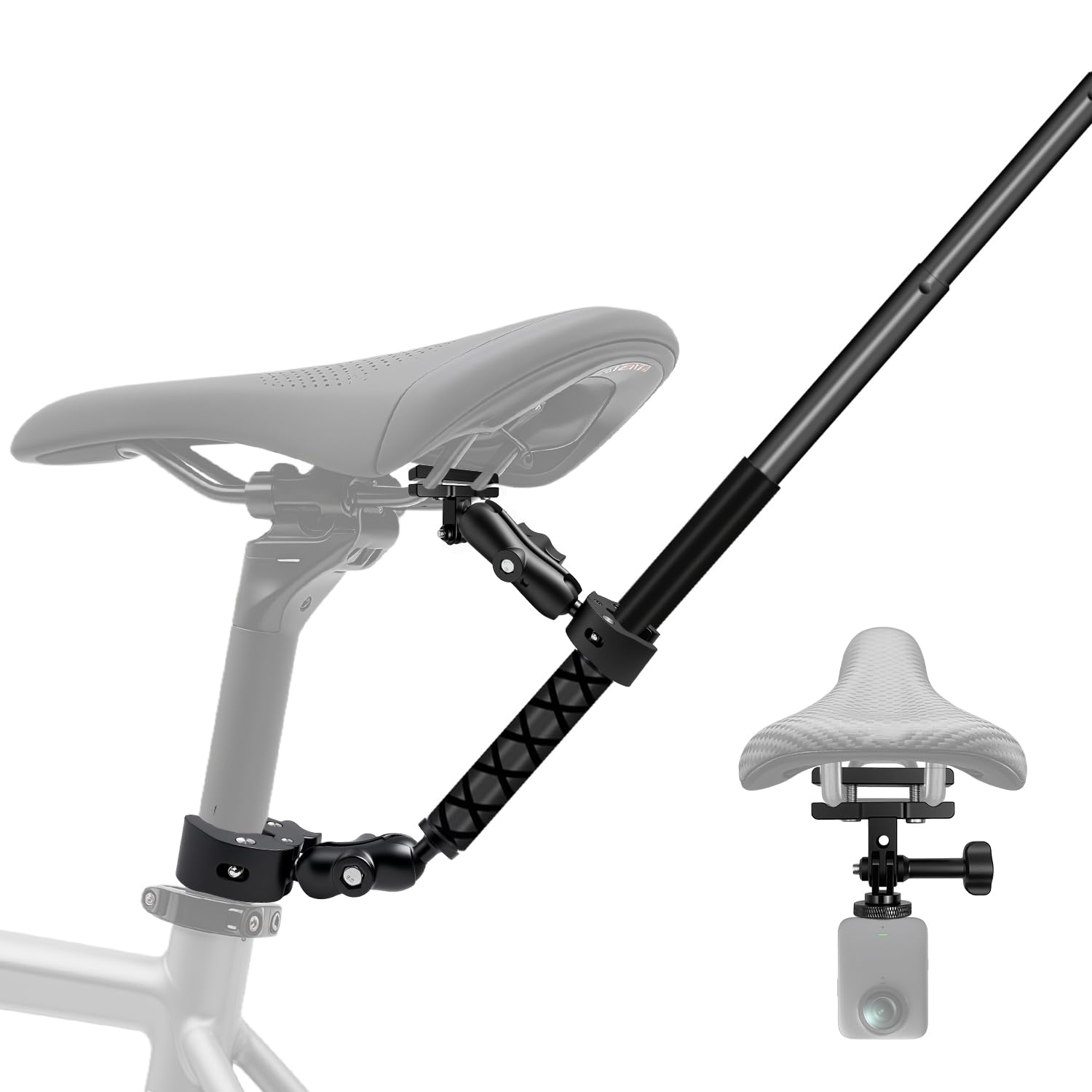 Fahrrad Heck Halterung Kit mit 47''Unsichtbarer Selfie-Stick kompatibel mit Insta360 X5-X,Doppelte Fahrrad Lenker Klemme kompatibel mit DJI OSMO 360/Action 5 4 3 Radfahren Motorradfahren UTV Vloggen