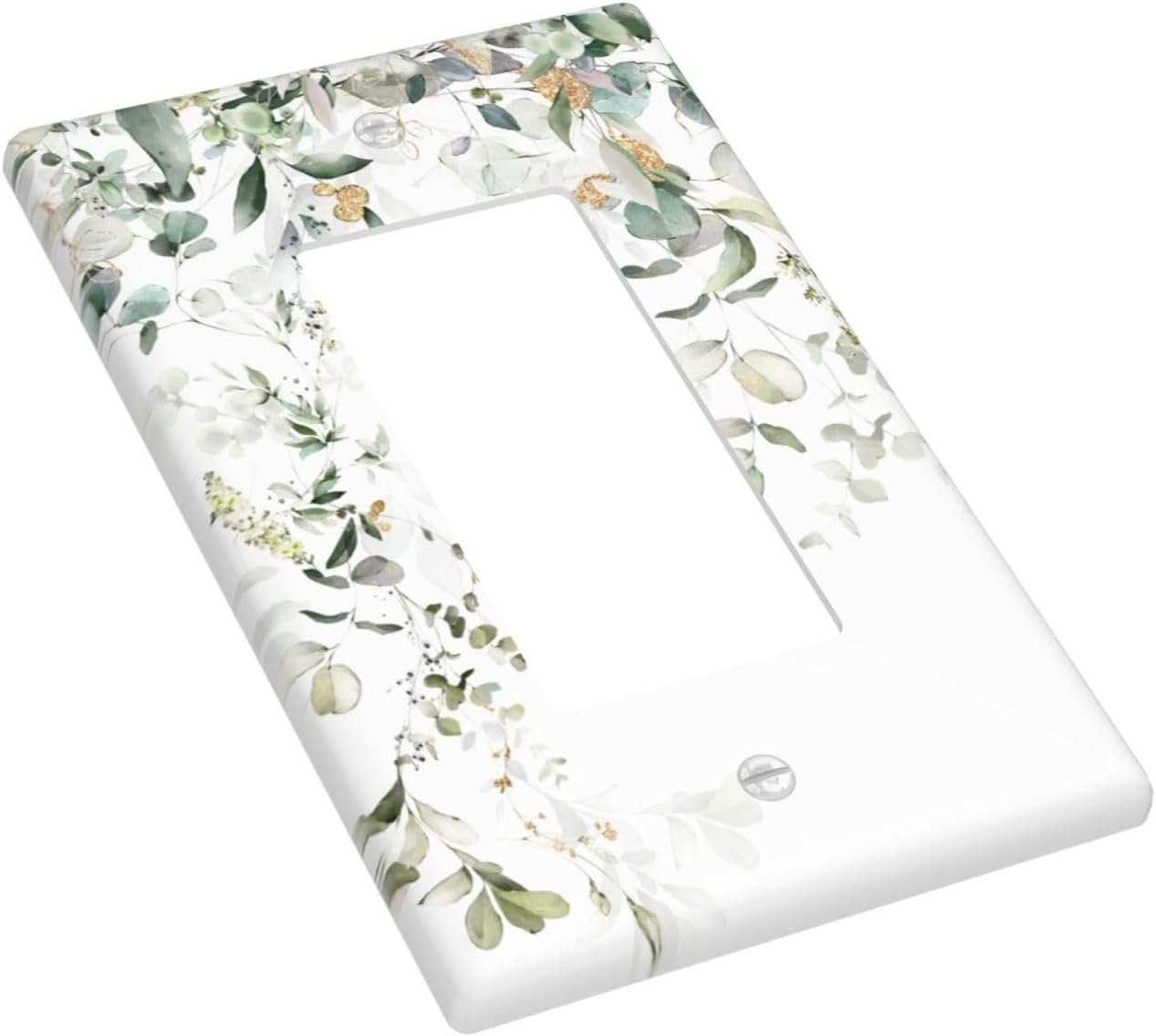 Green Leaves Watercolor Single Gang Rocker Light Switch Cover Plates Decorative Outlet Covers, 1 Gang Rocker Wall Plate