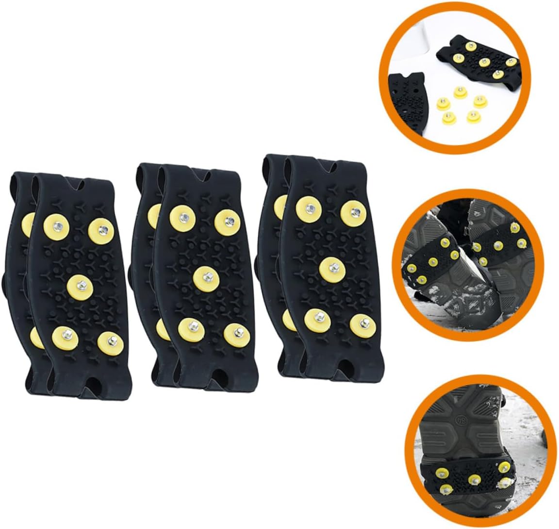 Holibanna 3 Pairs Outdoor Boys and Girls TPE Ice Crampons Non-Slip Shoe Covers 5 Teeth Yellow Buckles for Winter Sports Anti-Slip Gripper Spikes for Snow Hiking and Climbing