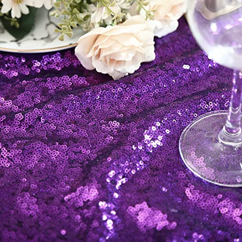 Image of B-COOL Purple Sequin Tablecloth 60x102 Inch Sparkly Kitchen Cloth Glitter Table Drape Overlay for Wedding Halloween Carnival Birthday Party Decorations