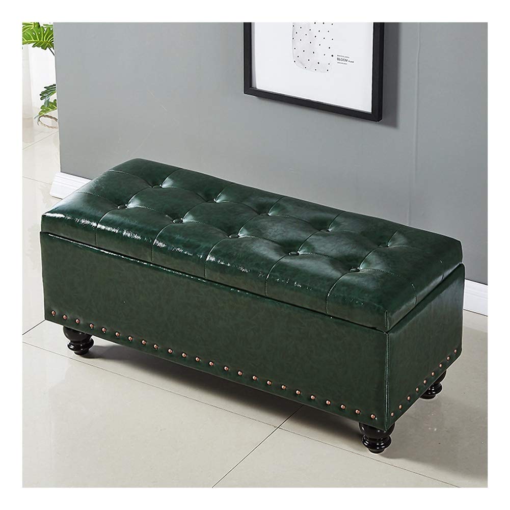 Pouf de rangement rectangulaire noir ou vert 80x40x43 cm