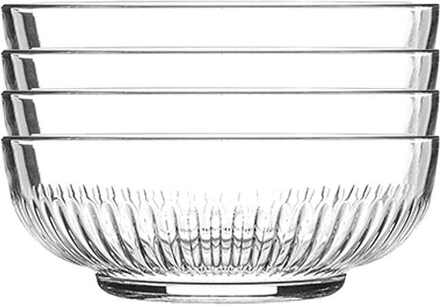 Argon Tableware 4 Piece Campana Glass Serving Bowls Set - Vintage Clear Kitchen Mixing Snack Bowl Dishes - 17cm