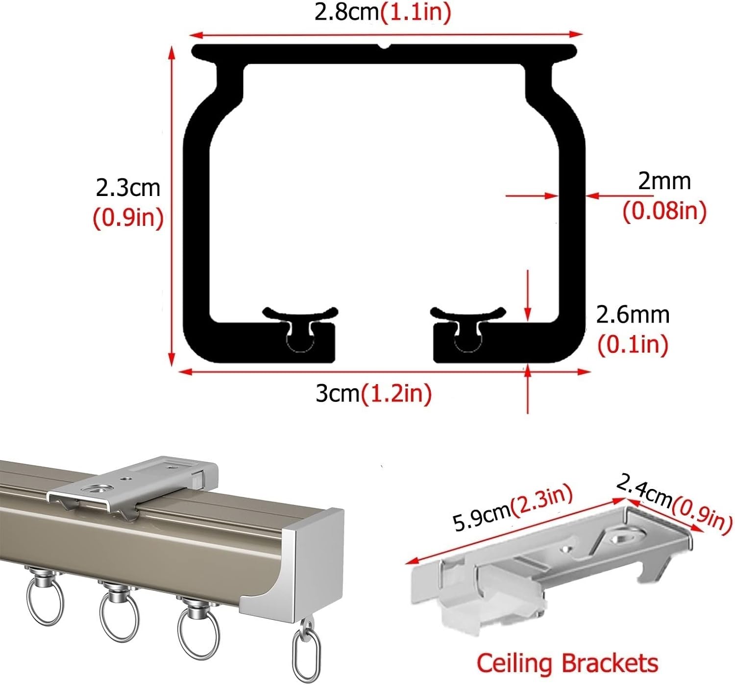 Heavy Duty Aluminum Alloy Curtain Track for Room Divider - 3/6/9/13/16/26/32/49 ft, Wall/Ceiling Mount, Coffee Color, Perfect for Home & Office Spaces